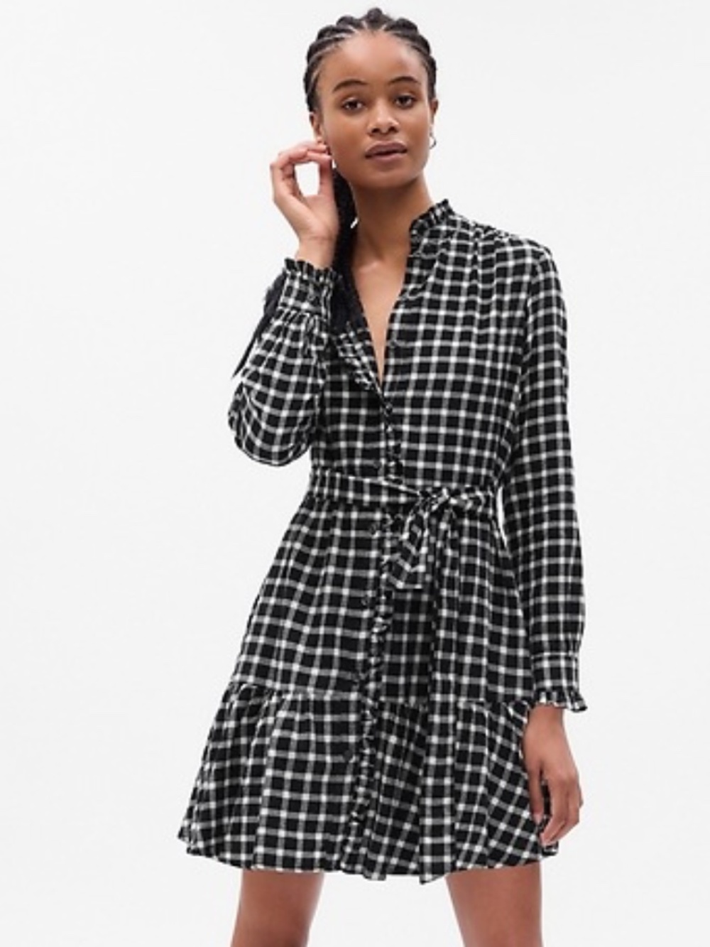 NWT [GAP] 100% Cotton Long Sleeve Plaid Tiered Ruffle Button Down Dress | Medium